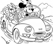 Coloriage Daisy et Minnie voyagent par voiture