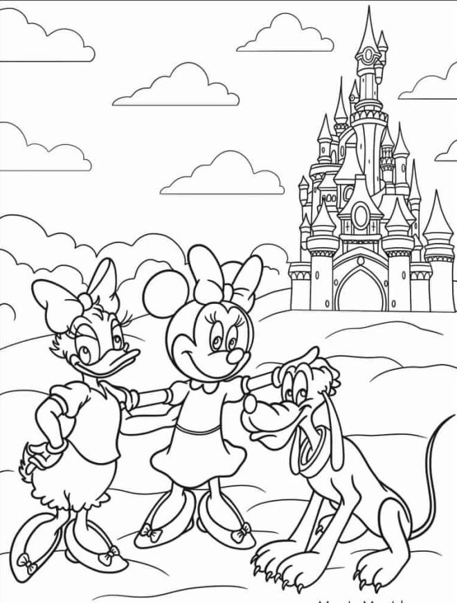 Coloriage et dessins gratuits Daisy, Minnie et Pluto de Disney à imprimer