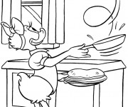 Coloriage Daisy pr&eacute;pare des omelettes