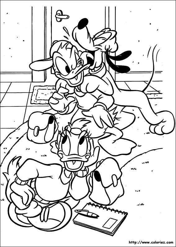 Coloriage et dessins gratuits Daisy s'amuse avec Donald et Pluto à imprimer