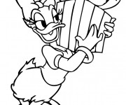 Coloriage Daisy tient un cadeau en main