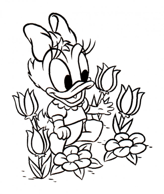 Coloriage et dessins gratuits La petite Daisy cueille des fleurs à imprimer