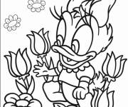 Coloriage Petite Daisy avec des fleurs