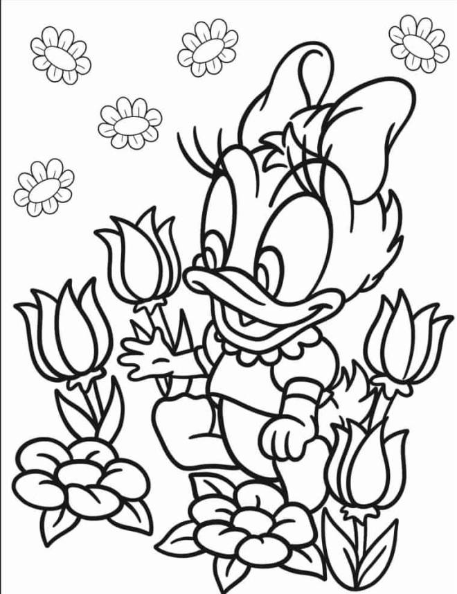 Coloriage et dessins gratuits Petite Daisy avec des fleurs à imprimer