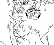 Coloriage Dingo, Donald et Mickey s'enfuient d'une b&ecirc;te