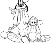 Coloriage Dingo et Donald fatigu&eacute;s
