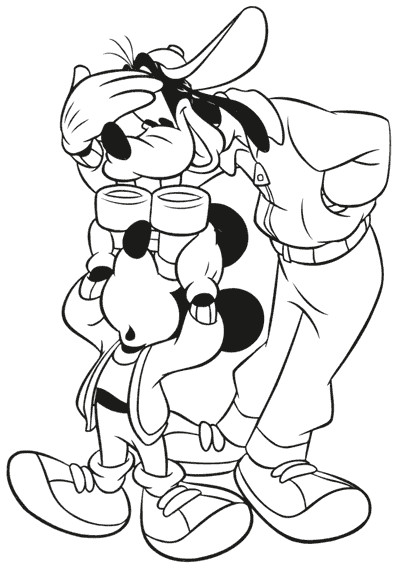 Coloriage et dessins gratuits Dingo et Mickey avec les jumelles à imprimer