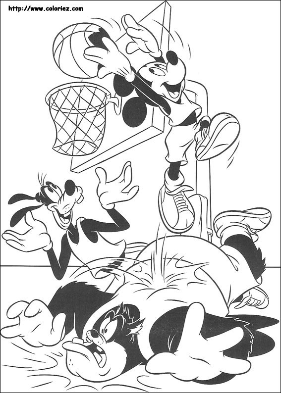 Coloriage et dessins gratuits Dingo et Mickey jouent de la basket à imprimer