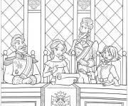 Coloriage Elena d'Avalor avec la famille royale dans le ch&acirc;teau