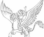 Coloriage Elena d'Avalor sur le jaguar volant Luna