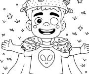 Coloriage Elio porte le casque de l'extraterrestre