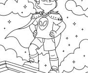 Coloriage Elio sur le toit de sa maison en pose de super-h&eacute;ros