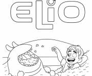 Coloriage Glordon et Elio mangeant du popcorn