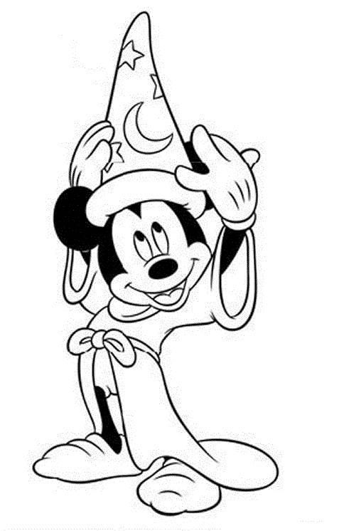 Coloriage et dessins gratuits Sorcier Mickey de Fantasia fier de son chapeau à imprimer