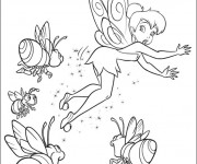 Coloriage Fee Clochette s'&eacute;vade des abeilles