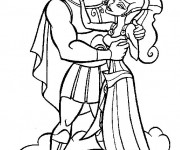 Coloriage Hercule et Megara sur les nuages