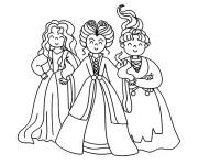 Coloriage et dessins gratuit 3 sorci&egrave;res d'Hocus Pocus en jolies robes à imprimer