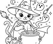 Coloriage Chat Binx pr&eacute;parant la potion magique