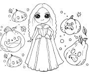 Coloriage Chibi Sorci&egrave;re de Hocus Pocus avec des citrouilles