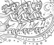 Coloriage H&eacute;ro&iuml;nes de Hocus Pocus ensemble sur une balaI