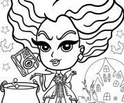 Coloriage Illustration de Winifred Sanderson avec un livre de sorts chibi