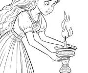 Coloriage La fille mignonne allume la bougie