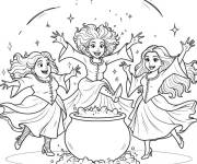 Coloriage Les s&oelig;urs Sanderson lan&ccedil;ant un sort