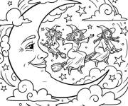 Coloriage Les s&oelig;urs Sanderson survolent une lune aimable