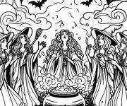 Coloriage Les sorci&egrave;res lancent des sorts