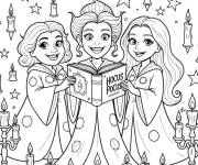 Coloriage Les sorci&egrave;res lisent un grimoire