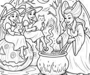 Coloriage Les sorci&egrave;res Sanderson pr&eacute;parent des potions dans un chaudron