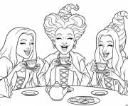 Coloriage Les trois sorci&egrave;res buvant du th&eacute;