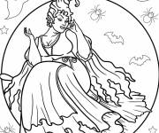 Coloriage Mary Sanderson volant devant la lune