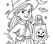 Coloriage Petite sorci&egrave;re Dani avec un sac de bonbons