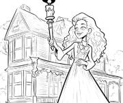 Coloriage Sarah avec la bougie devant la maison