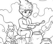 Coloriage Sc&egrave;ne du chaudron Hocus Pocus sur le th&egrave;me de Halloween