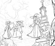 Coloriage Sorci&egrave;res de Hocus Pocus en confrontation au cimeti&egrave;re