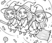 Coloriage Sorci&egrave;res Sanderson entour&eacute;es d'&eacute;toiles et de bonbons