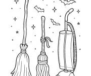 Coloriage Trio de balais de sorci&egrave;res Hocus Pocus
