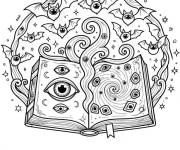 Coloriage Un grimoire de Hocus Pocus par des chauves-souris