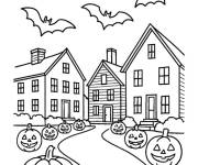 Coloriage Village des soeurs sanderson pendant le Halloween