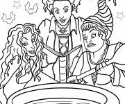 Coloriage Winifred, Sarah et Mary Sanderson devant le chaudron