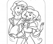 Coloriage et dessins gratuit Aladin offre un collier à Jasmine à imprimer