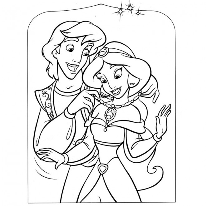 Coloriage et dessins gratuits Aladin offre un collier à Jasmine à imprimer