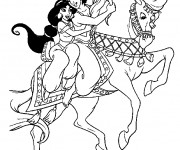 Coloriage Jasmine et Aladin montent un cheval