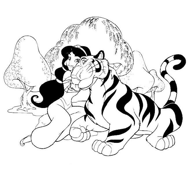 Coloriage et dessins gratuits Jasmine et son tigre à imprimer