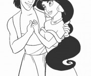 Coloriage et dessins gratuit Les amoureux Jasmine et Aladin à imprimer