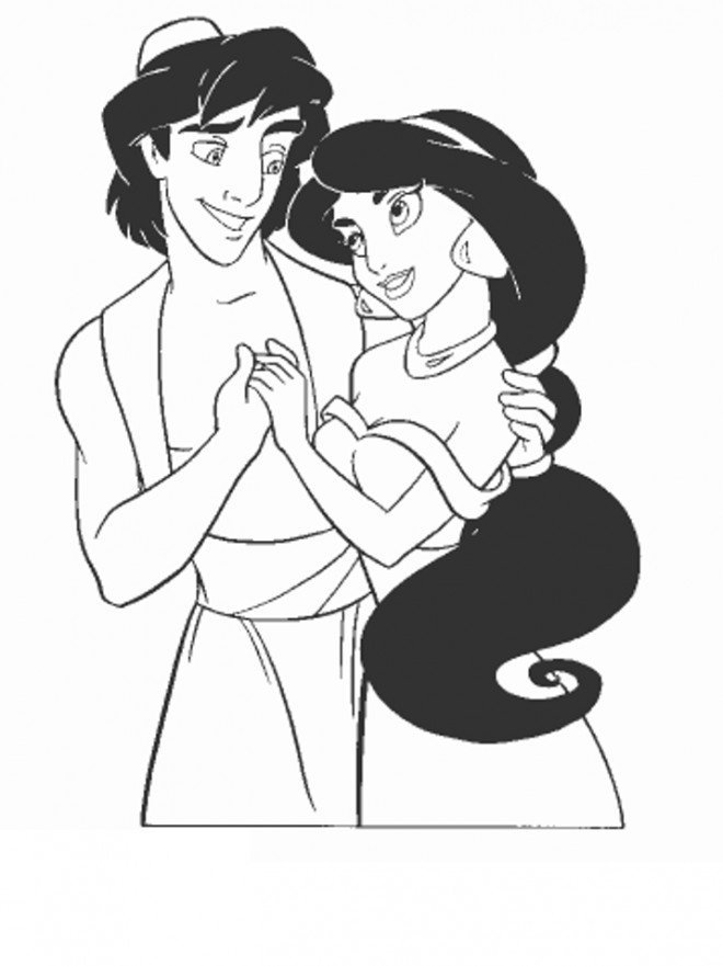 Coloriage et dessins gratuits Les amoureux Jasmine et Aladin à imprimer