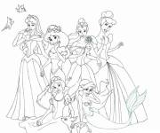 Coloriage et dessins gratuit Aurore avec les autres princesses de Disney à imprimer