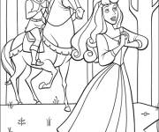 Coloriage et dessins gratuit Aurore avec son prince sur le cheval à imprimer